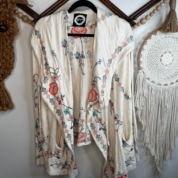 Johnny Was Sweaters - BIYA Johnny Was Hooded Floral Embroidered Cotton Knit Cardigan